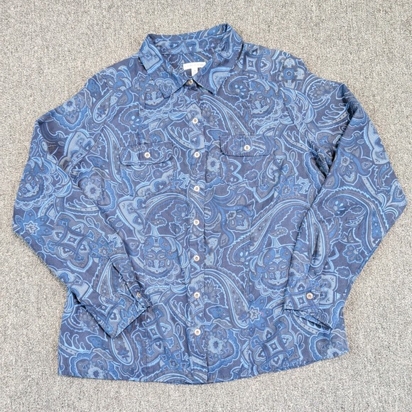 Croft & Barrow Boho Paisley Button Down Shirt M Blue Office Workwear Classic — photo 2